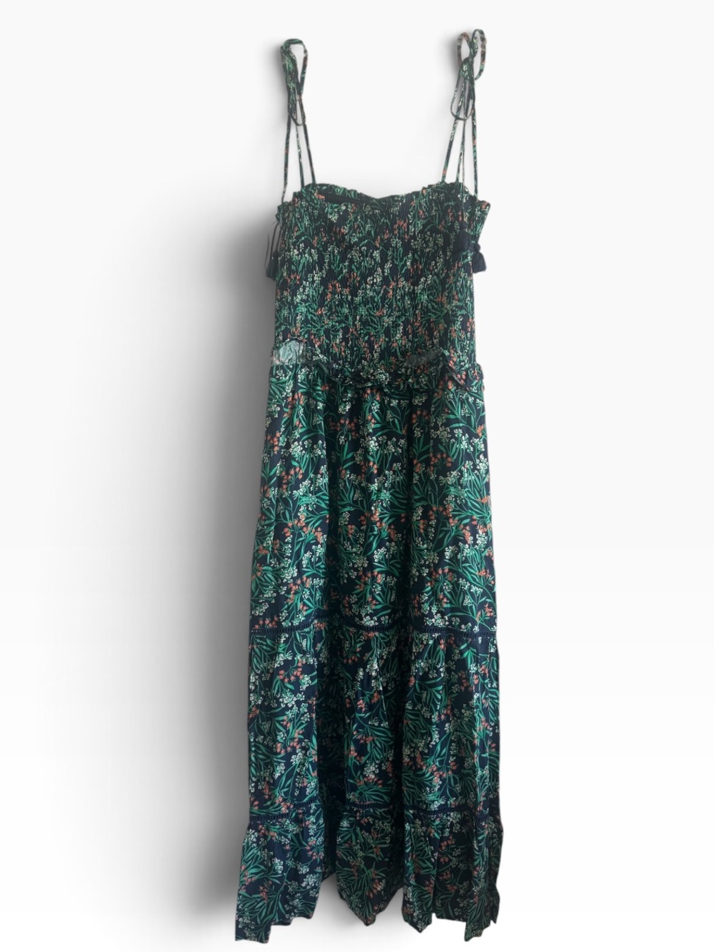 Wander Dark Green Floral Maxi Dress with Tie Straps